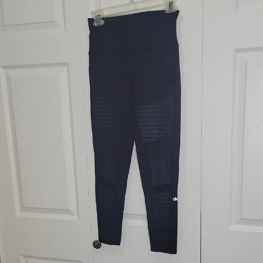 ALO Yoga Black Ribbed Panel Leggings